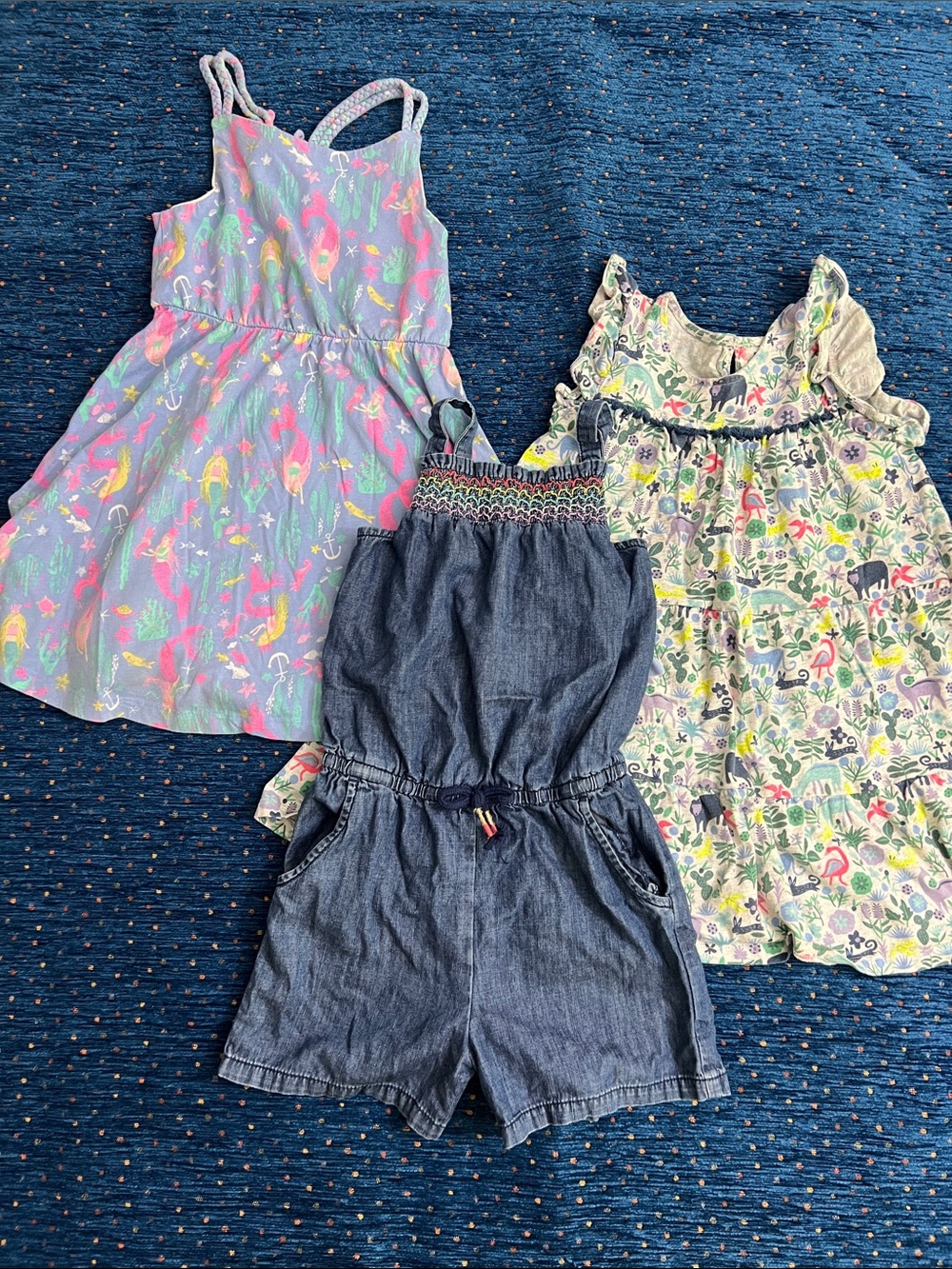 Girls' Multicolor Summer Romper & Dress Set - Pink/Purple/Denim size 6/7